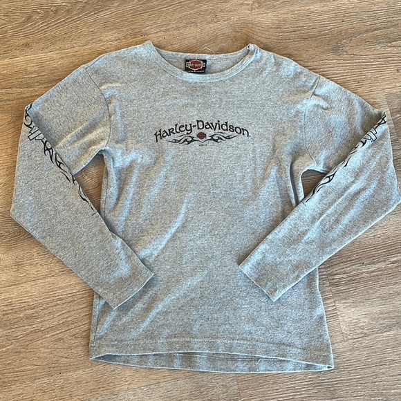 Vintage 90s Harley Davidson Roswell NM Long Sleeve Tee Womens Large Gray Fitted - Picture 4 of 10